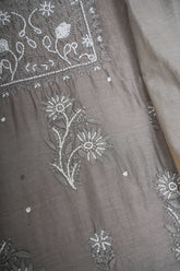 Chanderi Un-Stitched Chikankari Suit Set with Dupatta-Grey
